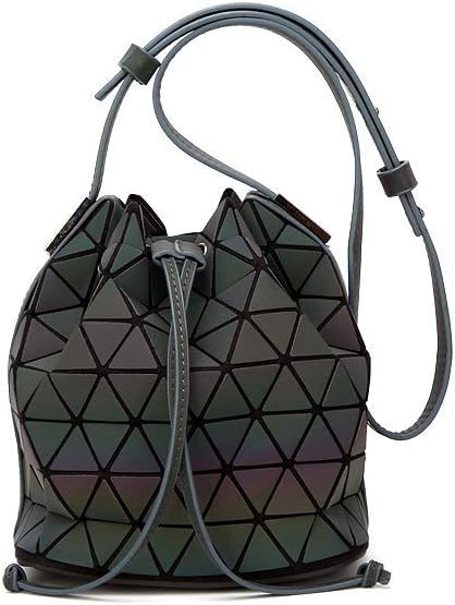 DELIBEST Geometric Bucket Handbag, Luminous Holographic Shoulder Bag, 19 * 19 * 21cm