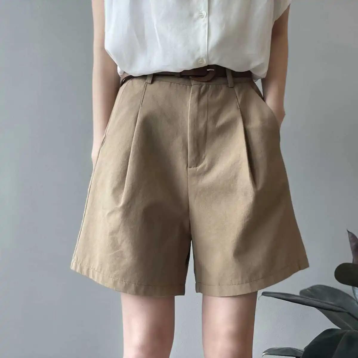 Pantalones cortos para mujer, holgados, de cintura alta, casuales, de pierna ancha, para verano, oficina, mujer, Black1, S