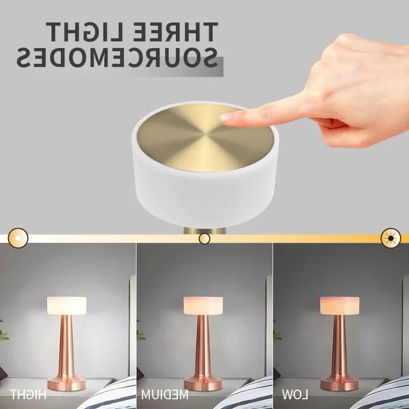 Image of Rose Gold LED Table Lamp - Modern Decorative Bedside Night Lamp with Soft Warm Light, Minimalist Metal Desk Light for Bedroom, Living Room & Office