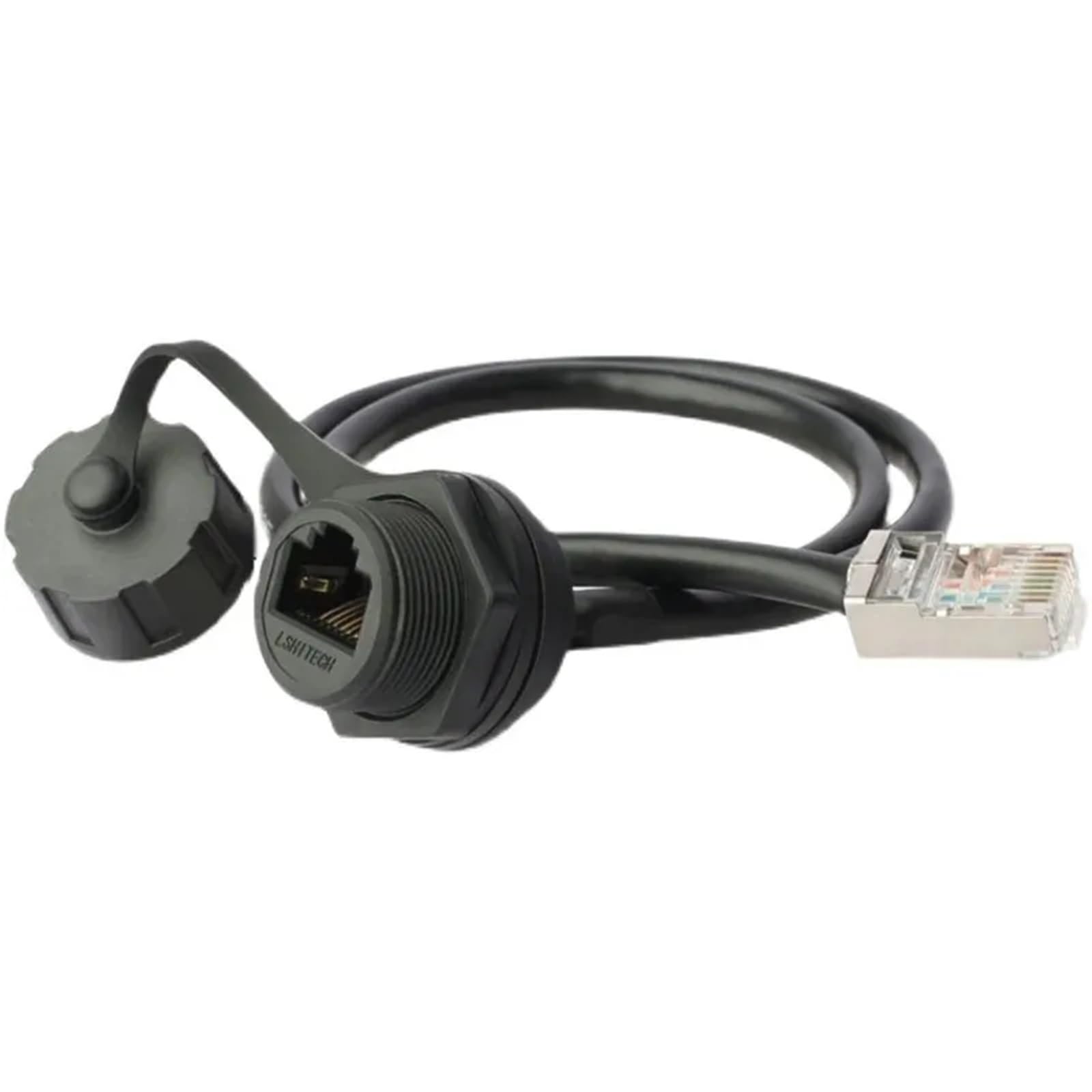 Câble réseau RJ45 étanche LR20 M20, connecteur 8P8C Cat6, adaptateur de signal, rallonge de 0,1 m, 0,3 m, 0,5 m, 1 m, avec capuchon(1m cable)