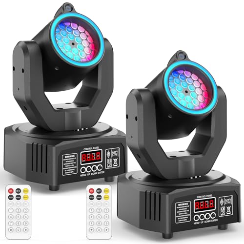 2PCS Compact 30W Stage Moving Head Light with Beam,GOBO Projection,Remote Control Sound Active & DMX512 Control 450° Pan/180° Tilt for DJ Party Home Theater Small Venues