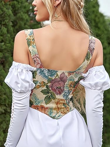 Image of CONCINEROS Women's Summer Vintage Floral Renaissance Corset Top for Women Y2k Tops Sleeveless Drawstring Crop Top