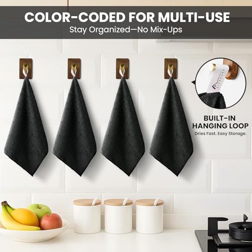 Image of SIFANGKE Microfiber Cleaning Cloth, 12 Pack Lint-Free and Highly Absorbent Rags, Black Reusable Microfiber Towels for Car, Kitchen, Bathroom and Household Cleaning Supplies, 11.8 inchX11.8 inch