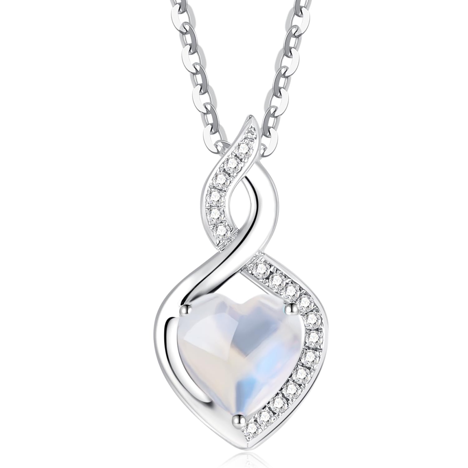 FANCIME 14K Solid White Gold Heart Birthstone Necklace