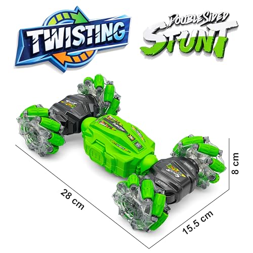Image of VGRASSP Dual Control Twisting Drift Stunt Car Toy for Kids with Remote Control and Gesture Wrist Controller - Rechargeable 360 Rotating RC Car Toy with LED Lights, Sound Effects - Green