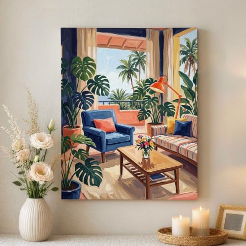 Lienzo decorativo de hojas verdes tropicales para llenar de vida tu salón o dormitorio.