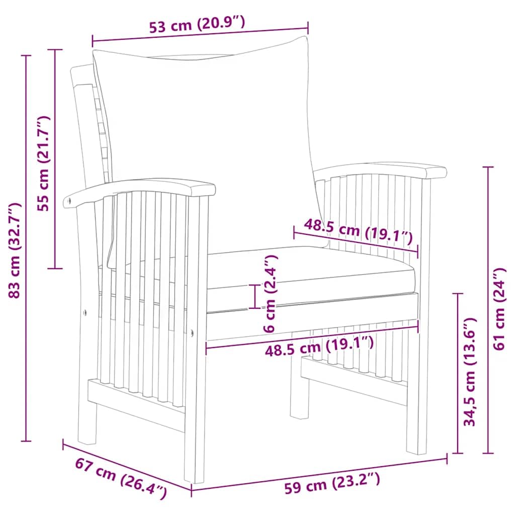 vidaXL 2X Akazienholz Massiv Gartenstuhl mit Kissen Gartensessel Stuhl Sessel Gartenmöbel Holzstuhl Stühle Balkonstuhl Terrassenstuhl Gartenstühle