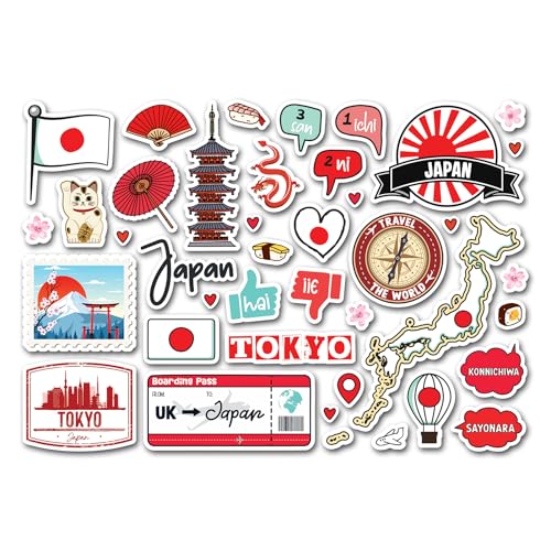 A5-Aufkleberbogen, japanische Wahrzeichen, Vinyl-Aufkleber – japanische Tokio-Flagge, Reisen, Urlaub, Landsprache, Stadtschule, Scrapbook #83356