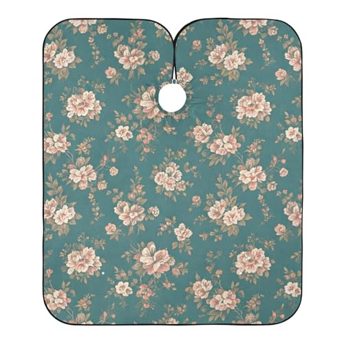 Hezely Vintage Teal Floralvintage Teal Floral Hair Dye Cape, Barber Cape for Adults,Waterproof Salon Cape,Waterproof Hairdressing Styling Hair Cutting, 65