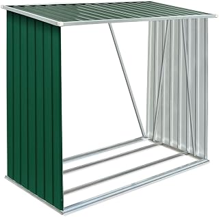 vidaXL Garden Log Storage Shed - Galvanized Steel Firewood Organizer with Sloping Roof, Raised Floor Slats, and Ventilated Design - 64.2"x32.7"x60.6" - Green