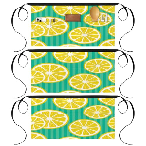 Lot de 3 tabliers courts à motif citrons pour illuminer votre quotidien en cuisine ou au bar