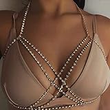 Material: Kette Jovono Crystal Body Chain Bikini Harness Körperschmuck Kette Strass Taille Kette für Frauen und Mädchen (Gold)