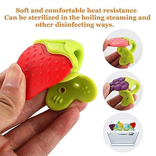 Image of BabyGo Silicone Squeeze Feeder & Food Dispensing Spoon Combo | Easy Grip Infant Feeding Bottle with Fruit Pacifier Nibbler & Baby Teether Chew Toy (Pack of 2, Multicolor)