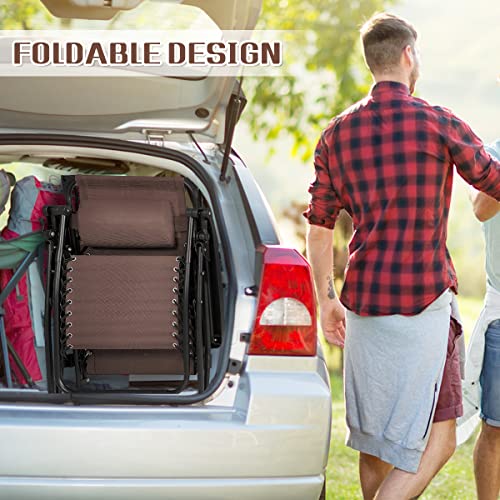 Zero Gravity Chairs, Folding Lounge Seat Recliner Beach Chair With Cup Holder Tray And Pillow Canopy For Pool Side Indoor Outdoor Patio Yard Beach- 2Pack (Brown) #TOP6