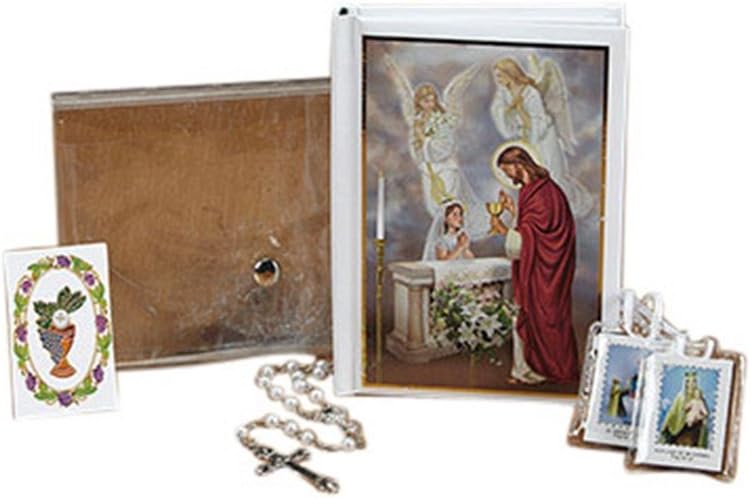Blessed Sacrament First Communion Gift Set Girl with Mass Book, Scapular, Rosary, Lapel Pin, and Wallet
