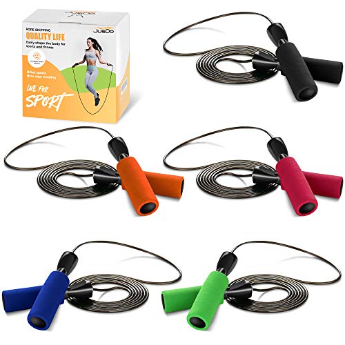 JUSDO 5 Pack Jump Rope Steel Wire Adjustable Jump Ropes with Anti-Slip Handles for Workout Fitness Exercise