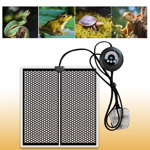 Jonuin Reptile Heat Mat Reptile Heat Pad with 7 Button Temperature Adjustment 3 Timer Settings Terrarium Heat Mats for Reptiles Tortoise Snakes Lizard Gecko Hermit Crab Turtle (5W 5.9x5.5 Inches)
