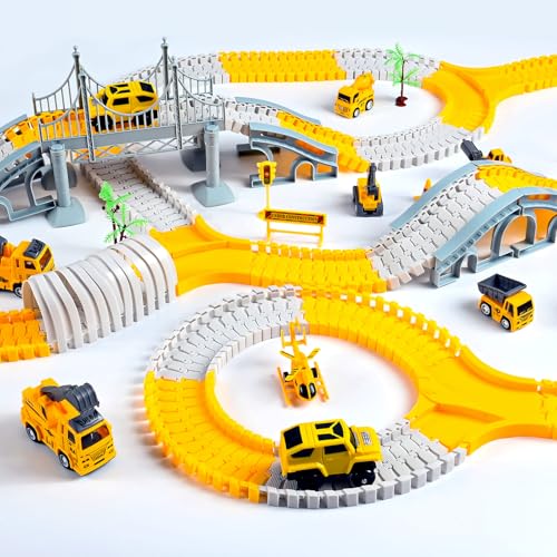 Blumacht 345 Teile Autorennbahn Set, Flexibles Rennbahn Set mit 7...