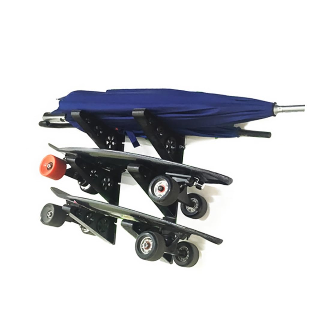 WOONEKY Portasci da Parete Muro per Snowboard e Skateboard, Nero | Supporto Multi Parete in Pp, Installazione Semplice, Uso Casa e Showroom, Stabile, Elegante e Professionale