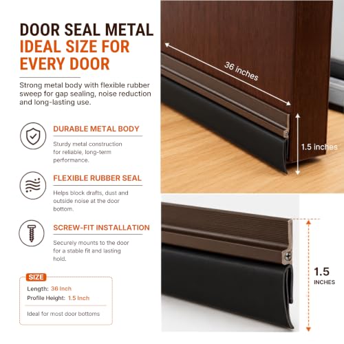 Image of MMT Acoustix Door Gap Filler | Main Door Gap Filler | Carbon Metal Door Bottom Seal | Door Sealing Strip for Gap | Rubber Insulation | Brown | 36 x 1.5 Inch | 1 Pc