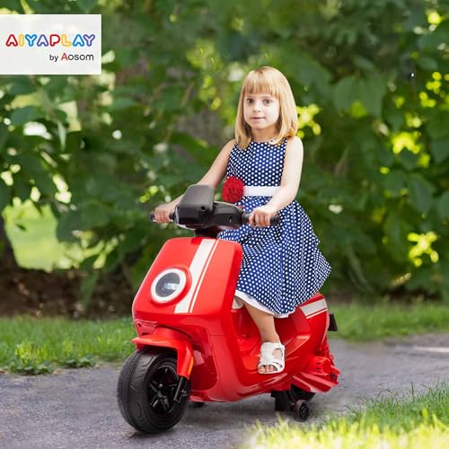 AIYAPLAY Kinder Elektro-Motorrad, 6V Kindermotorrad mit Scheinwerfer, Musik, Vor- und Rückwärtsgang, Trainingsräder, 1,5-3 km/h, Elektromotorrad für 1,5-3 Jahre Kinder, Rot – Bild 3