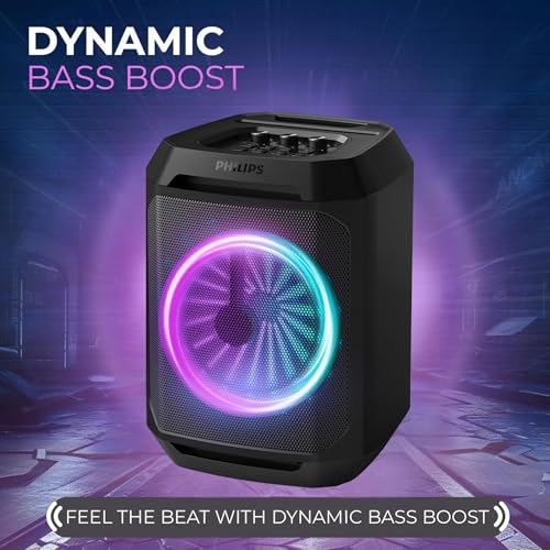 Image of Philips Bluetooth Party Speaker, Dynamic Bass Boost, Bluetooth and Aux-in, Microphone Input, Wireless Pairing for Stereo Sound, Up to 7 Hours Battery, Built-in Carry Handle (Party Speaker 2208-4)