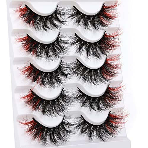 False Eyelashes Fluffy Mink Lashes Wispy Colored Lashes Red Strip Lashes Pack By Kiromiro (Red) #TOP3