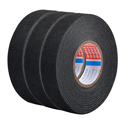 Lot de 3 rubans en tissu autocollant pour voiture, ruban isolant en tissu, ruban adhésif pour câbles de voiture, moto (19 mm x 15 m)