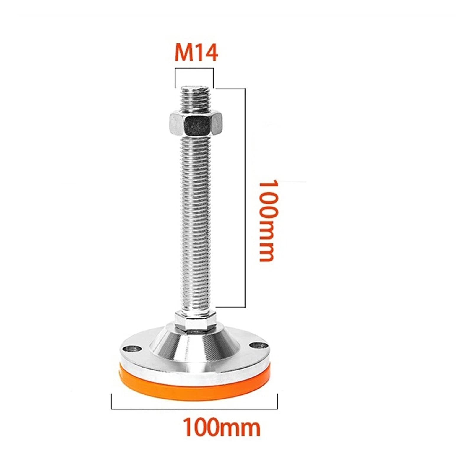 Regulowane nóżki do mebli, Stopki poziomujące Podstawa 100 mm ze stali węglowej, guma, pomarańczowa, opakowanie 4 różnych rozmiarów(D100X12X100)