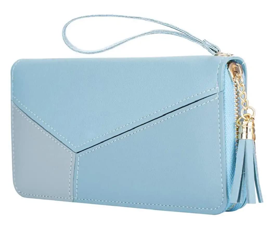 Wallet Women's Long Wallet PU Leather Multi- Slots Girls Wallet Girls Zipper Coin Purse Leather Credit Card Holder Female Clutch Bag (Blue)-image-0