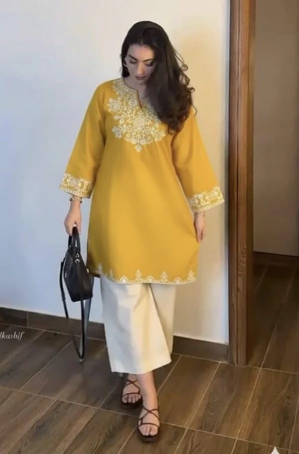 Image of Women's Cotton Embroidered Kurta with Plazzo