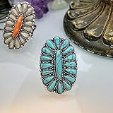CUSIOALQQ Vintage Natural Turquoise Gemstone Rings for Women Sterling Silver 925 Genuine Gemstones Southwest Style Faux Dainty Ring Opening Adjustable Statement Jewelry Gift for Women Style 2