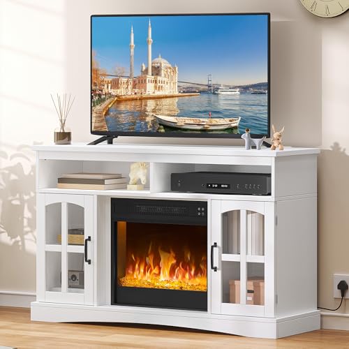YITAHOME Electric fire and surround, tv stand with fireplace for 50" TVs, Electric Fireplace for living room with Adjustable Flame, Overheat Protection Fireplace Heater & Remote Controls(White)
