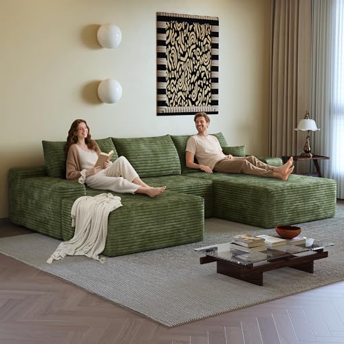Image of 96 inch Sectional Couches for Living Room Cloud Couch Sofa with L-Shape Upholstered Boneless Couchs Modern Modular Sectional Couch with Chaise