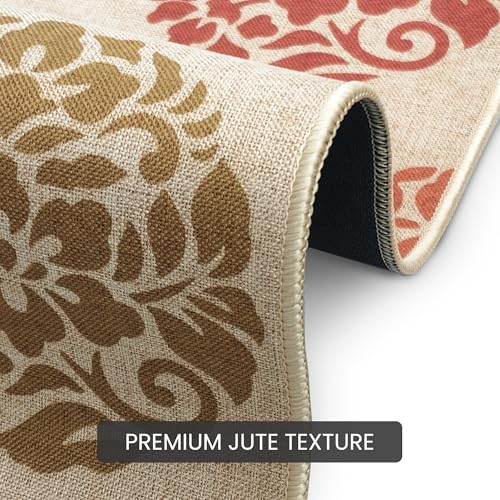 Image of Yellow Weaves 1 Pc Jute Texture Non-Slip Bathmat, Water Absorbent Floor mat, Rugs, Door Mats for Bathroom, Living Room, Bedroom, Entrance, Outdoor, Kitchen, Office (Bohemian Multi)