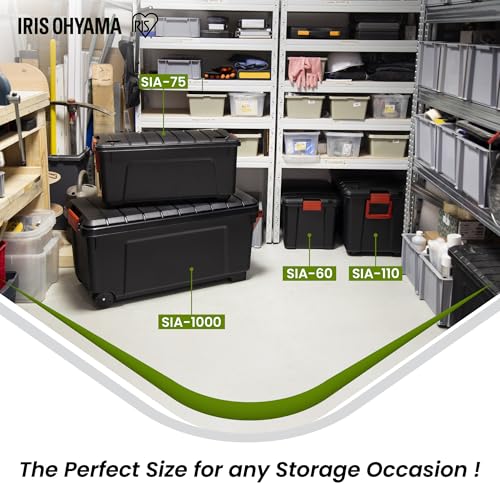 Iris Ohyama, Große Kunststoff-Aufbewahrungsbox, 60L, Garagen-box, Schwarz, Stapelbar, Robuste Schnappverschlüsse mit Griffen, SIA-60