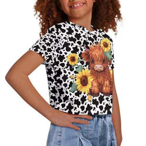Image of Girl Crop Top Shirts for Summer Cute T Shirts Short Sleeve Tees for Kids 5-16