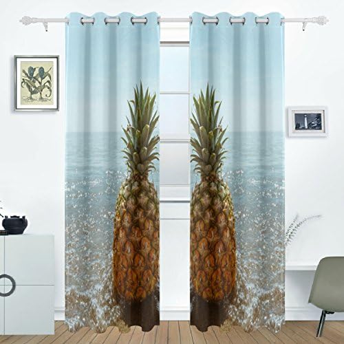 AIDEESS Ocean Fruit Pineapple Darkening Thermal Insulated Polyeste Grommet Blackout Window Curtains For Living Room Curtain 55x84-Inch, 2 Panel