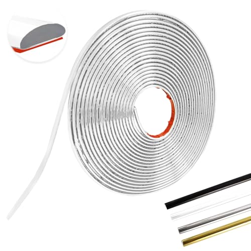 MeYuxg Modanatura Adesiva Autoadesiva, PVC Listello Decorativo Flessibile, Bordo Adesivo per Pareti, Battiscopa Adesivo Adatto per Camera da Letto, Bagno, Cucina, Parete,Soffitto(Bianco-8M-8MM-2.8MM)