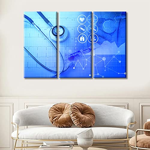 Image of TUMOVO Canvas Wall Art Clinical Laboratory Bathroom Decor Wall Art 3 Piece Medical Stethoscope Research Wall Art Posters and Prints Framed Ready to Hang (36 inch Wx24 H)