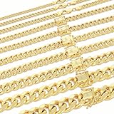 Nuragold 14K Real Yellow Gold Miami Cuban Lightweight Link Chain Necklace 16