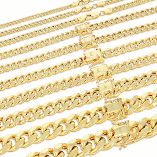 Nuragold 14K Real Yellow Gold Miami Cuban Lightweight Link Chain Necklace 16