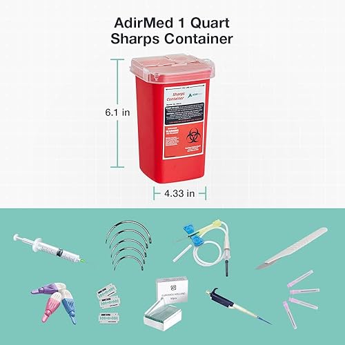 Miniatura 4 de AdirMed Contenedor de eliminación de agujas afiladas para el hogar clínica oficina barbero con tapa abatible 5 cuartos de galón 1 unidad