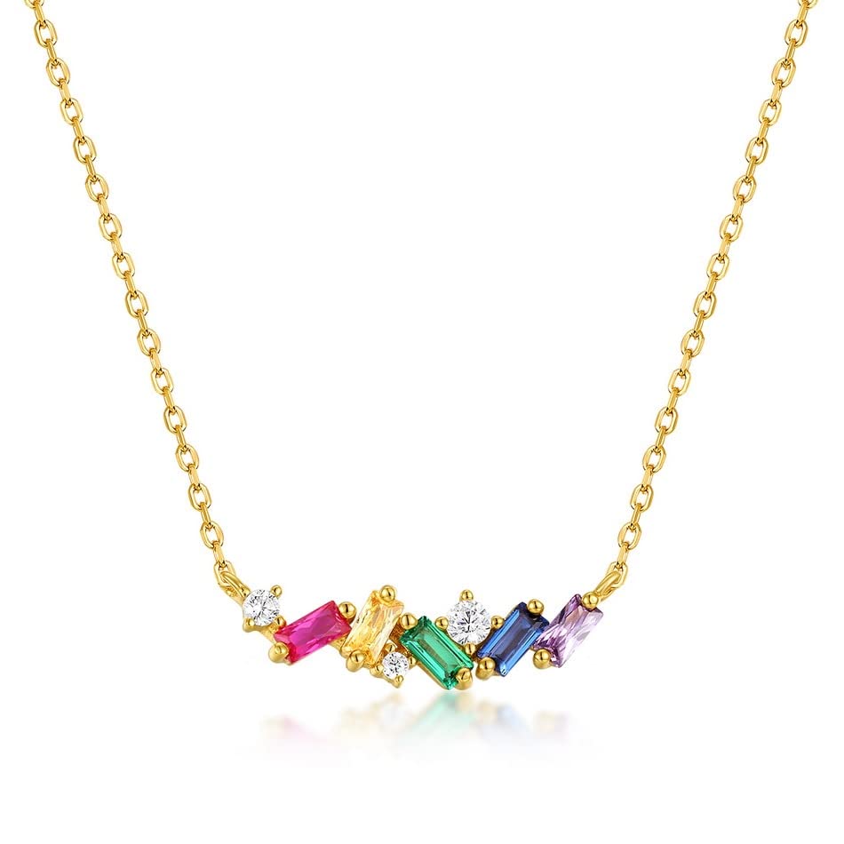 925 Sterling Sliver Collier pour Femmes Arc-en-Ciel Zircon Corindon Vert Nano Plaqué Or Véritable Set Up Cadeau