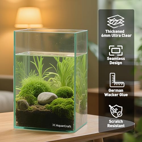 Image of 5.6 Gallon Rimless Aquarium, Tall Low Iron Glass Fish Tank | Ultra clear 6mm glass, 10 x 10 x 14.2 in vertical design for aquascaping, betta fish, shrimp tanks and planted setups