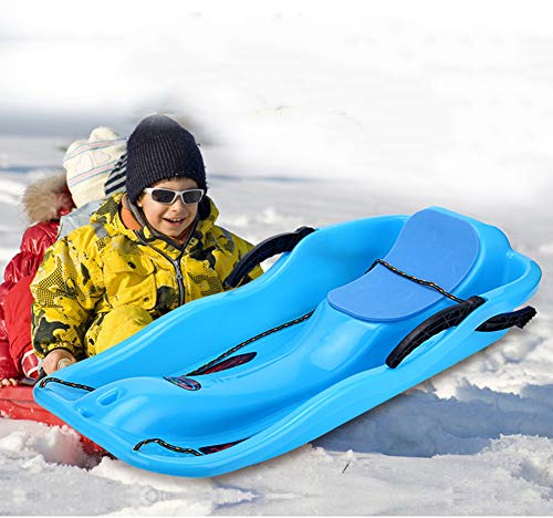 Longma Plastic Snow Sled with Cushion Downhill Toboggan Sled Slide Boat with Pull Rope for Kids＆Adults Winter Outdoor Activities (Dark Blue) - Thumbnail 3
