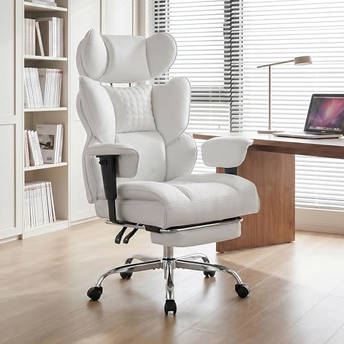 Image of Big and Tall Ergonomic Office Chair,400 LBS,High Back Reclining PU Leather Gaming Chair with Footrest, Adjustable Armrests, Lumbar Support, Executive Desk Chair for Home Office, Beige