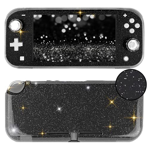 BelugaDesign Glitter Switch Bundle | Clear Snap on Case, Vinyl Wrap, Crystal Thumb Grips | Shiny Cute Pastel Accessories | Compatible with Nintendo Switch (Switch Lite, Black)