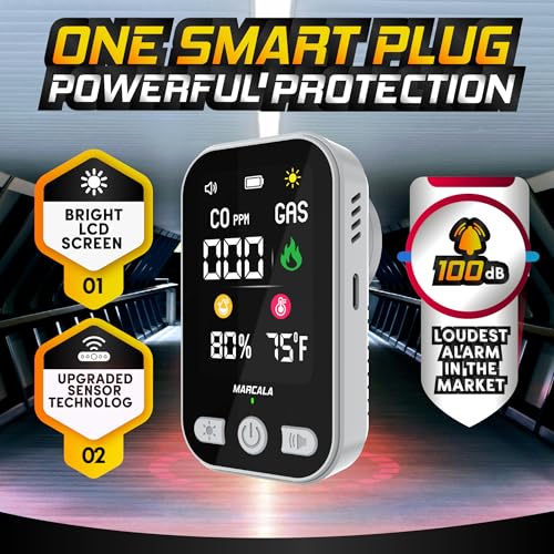 Image of Marcala Carbon Monoxide Detector | 2026 V2.0 4-in-1 Natural Gas & Carbon Monoxide Detectors Portable | Wall Plug-in with Backup Battery for Power Outages | Temp, Humidity, Gas & CO Alarm