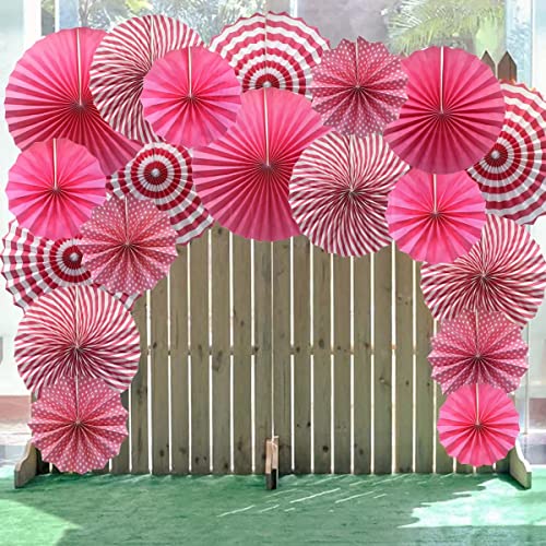 Image of 6 pcs Pink Hanging Paper Fans for Party Decoration Colorful Patterns Party Fans for Birthday Anniversary Bridal Shower Baby Shower Christmas Diwali & Wedding Decor (Pack of 6, Pink)